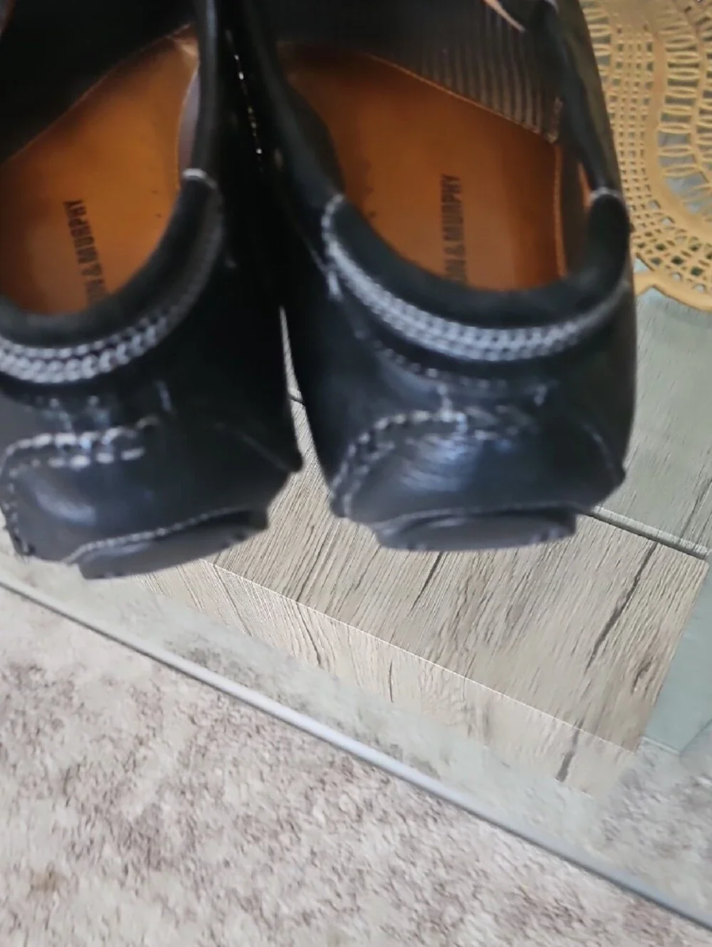 Johnston & Murphy Black Leather Moc Toe Slip-Ons